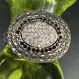The Rhinestone Starlight Bracelet Hinged Bangle Gunmetal SilverTone Chained
